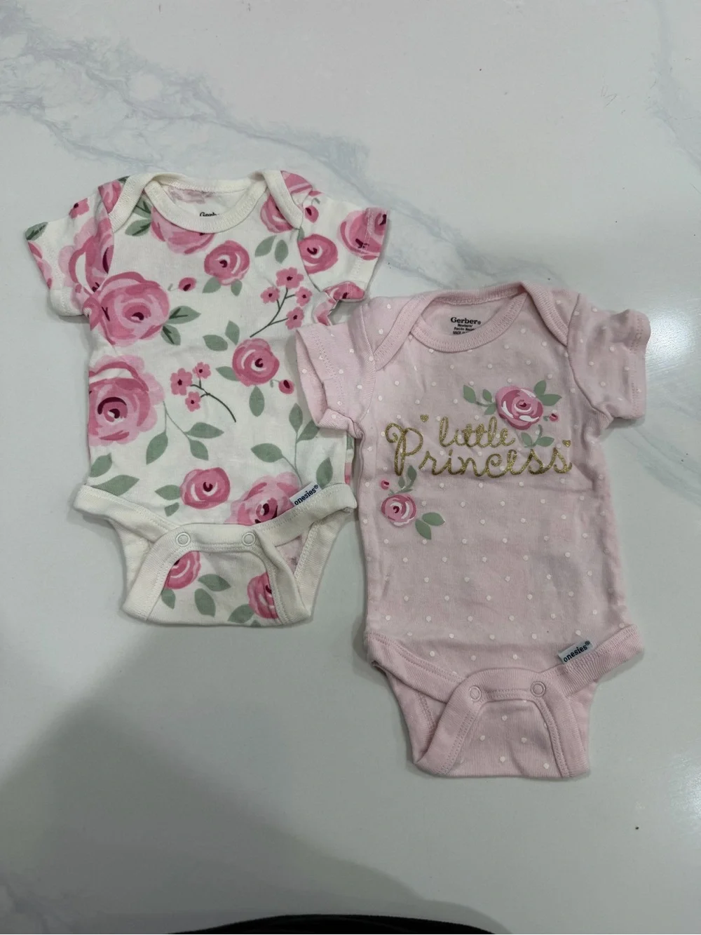 Gerber Pink and White Floral Baby Onesie Set